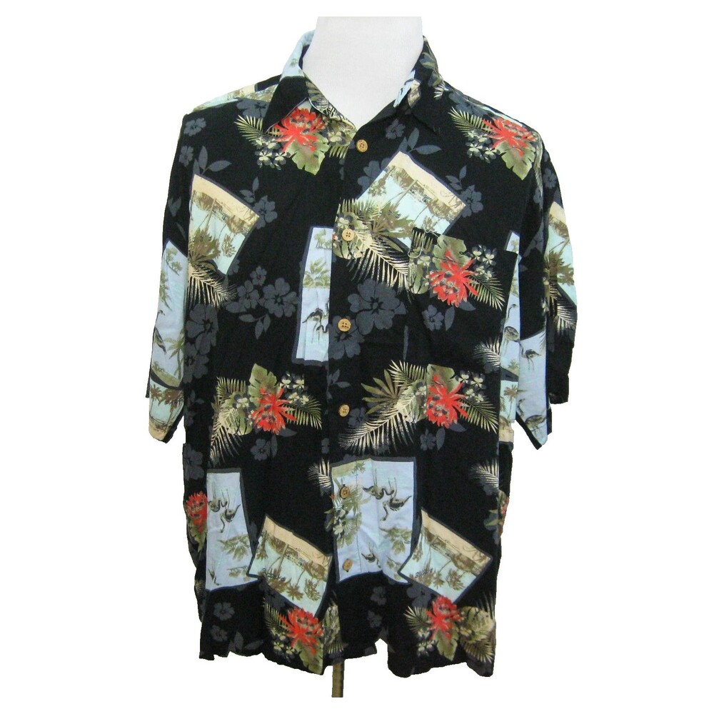 National Outfitters Men's (Size XL) Black Floral Hawaiian Aloha Shirt 100% Rayon
